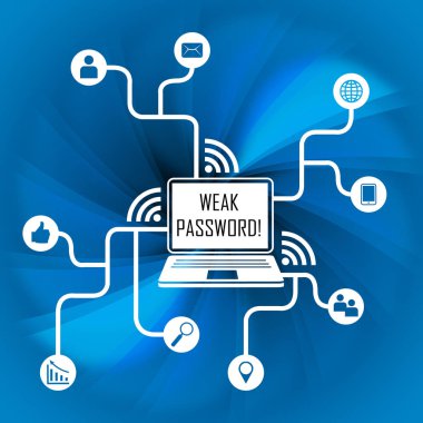Zayıf parola ağ Online Güvenlik Açığı ve Internet tehdit gösterir. Cybersecurity ihlali - 3d çizim riski