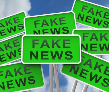 Sahte haber simgesi işaretleri anlamına gelir yanlış veya yanlış. Online Hoax veya yanıltıcı bilgi - 3d çizim