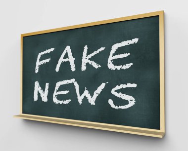 Sahte haber simge yazı tahtası yanlış veya yanlış bilgilendirme anlamına gelir. Online Hoax veya yanıltıcı bilgi - 3d çizim