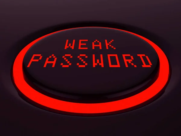 Weak Password Button Shows Online Vulnerability Internet Threat Risk Cybersecurity — Stock Photo, Image