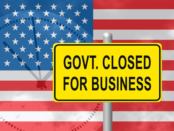 Government Furlough Closed For Business Sign For Federal Workers. National Shutdown From Washington - 3d Illustration