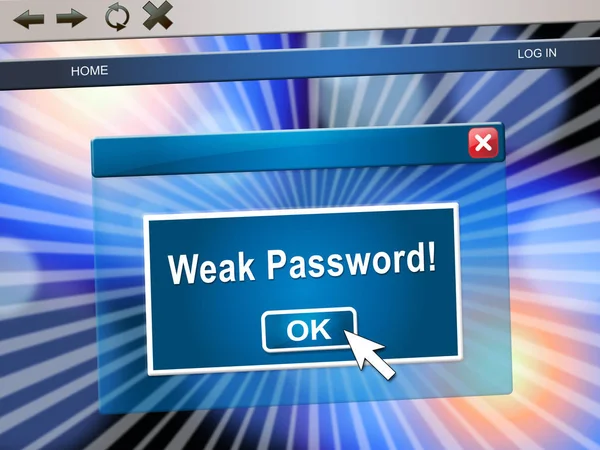 Die Schwache Passwort Webseite Zeigt Die Online Schwachstelle Und Die — Stockfoto