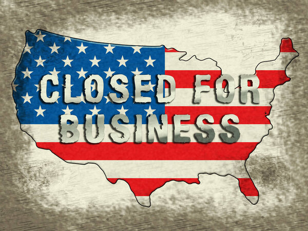 Government Furlough Closed For Business Map For Federal Workers. National Shutdown From Washington - 3d Illustration