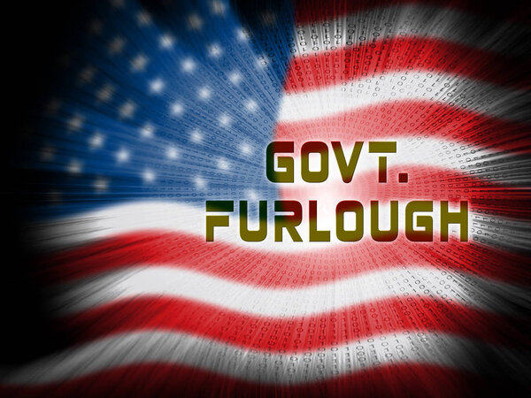 Government Furlough Flag Means Layoff For Federal Workers. National Shutdown From Washington - 3d Illustration
