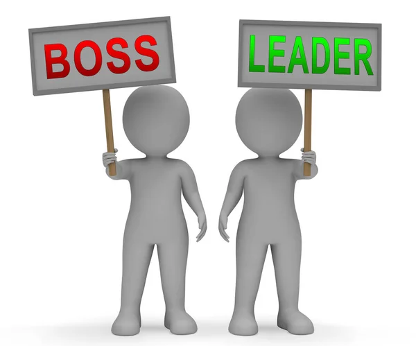 Boss Vs ledare tecken betyda leder ett Team bättre än hantera 3d — Stockfoto