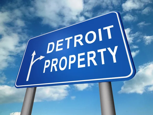 Detroit Property Sign Denotes Real Estate Selling Or Buying In M — Stock Photo, Image