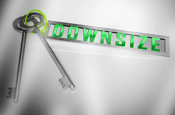 Downsize Home Keys Means Downsizing Property Due To Retirement O — Stock Photo, Image