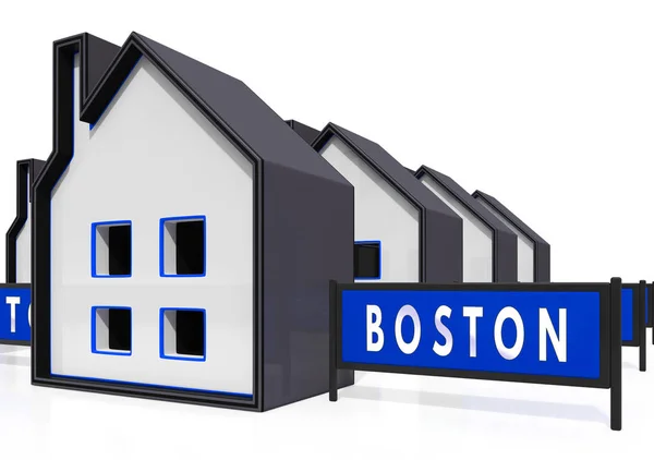Boston Property Icon muestra bienes raíces en Massachusetts EE.UU. 3d I — Foto de Stock