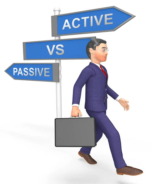 Active Vs Passive Signpost Shows Positive Attitude 3d Illustrati — Stock Photo, Image