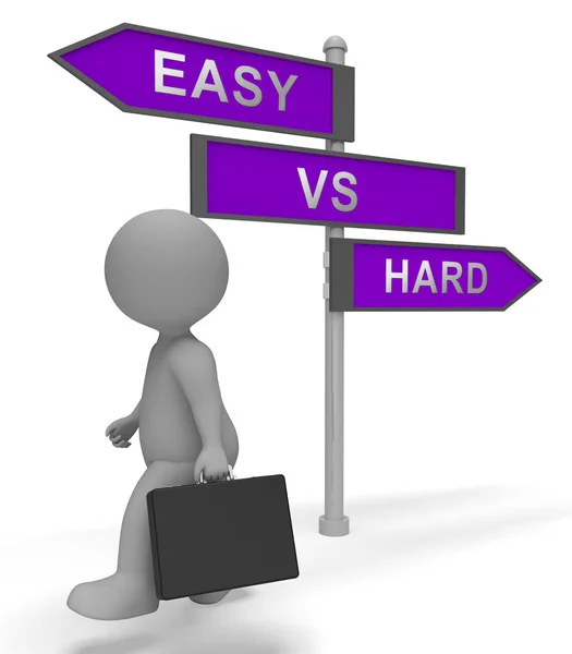 Easy Vs Hard Signpost Portrays Choice Of Simple Or Difficult Way — Stock Photo, Image