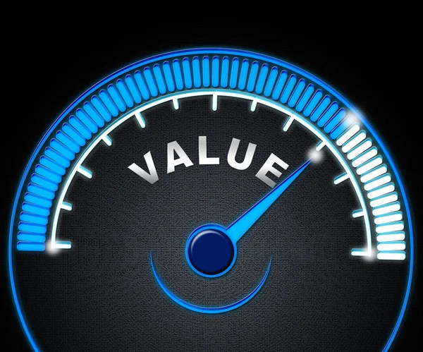 Kosten Versus waarde Gauge portretteert uitgaven vs voordeel ontvangen - — Stockfoto