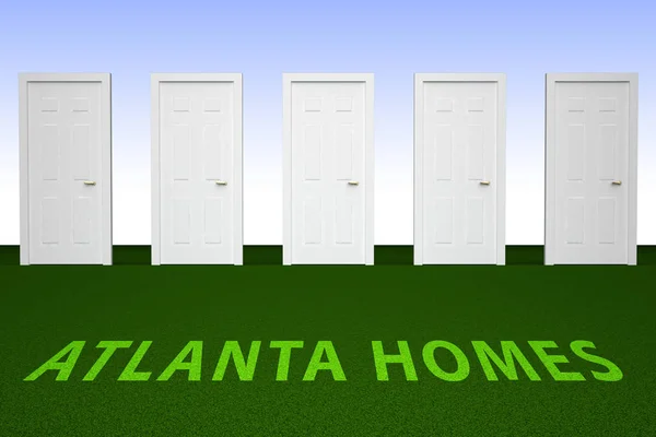 Atlanta Właściwość drzwiach pokazuje nieruchomości mieszkaniowe, zakup 3d — Zdjęcie stockowe