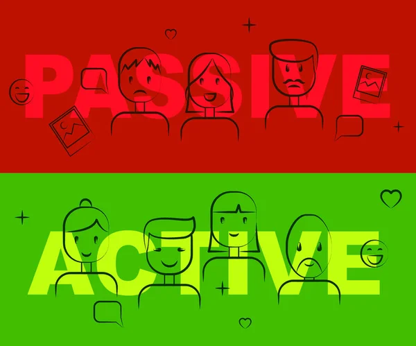 Actieve versus passieve woorden toont positieve houding 3d illustratie — Stockfoto