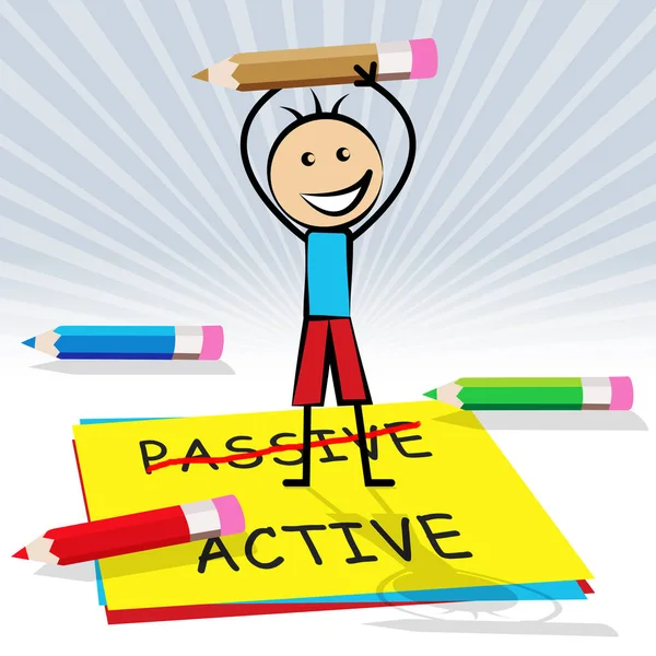 Active Vs Passive Kid Shows Positive Attitude 3d Illustration — Stock Photo, Image