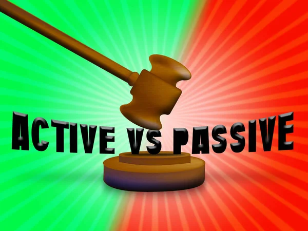 Active Vs Passive Gavel montre une attitude positive Illustration 3d — Photo