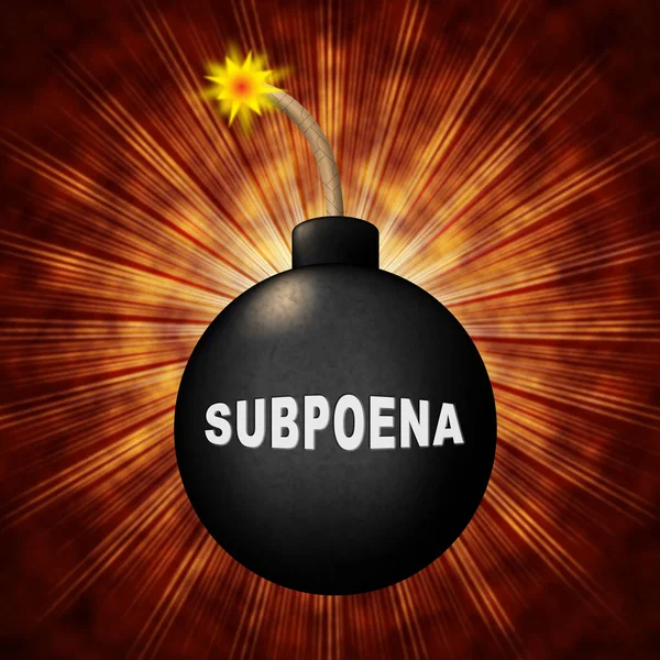 Court Subpoena Bomb Represents Legal Duces Tecum Writ Of Summons — Stock Photo, Image