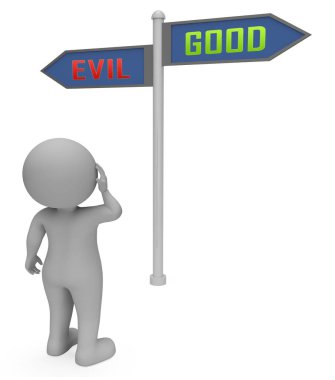 İyi vs Evil Işareti ahlaki dürüstlük ve şapka arasındaki farkı gösterir