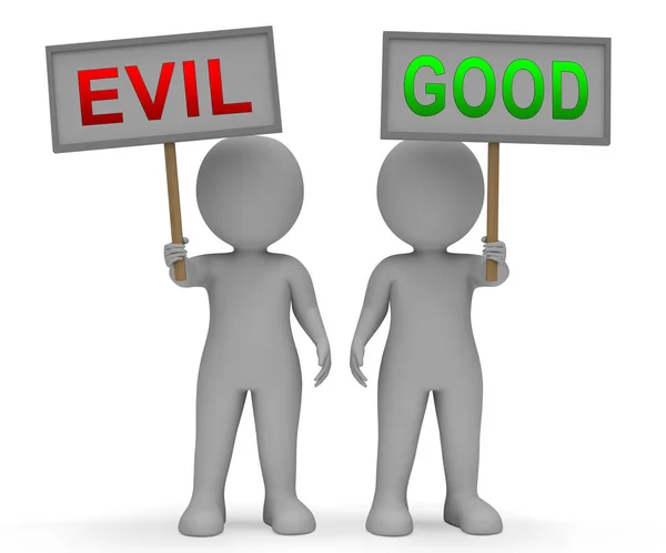 Gut gegen Böse Zeichen zeigt Unterschied zwischen moralischer Ehrlichkeit und Hut — Stockfoto