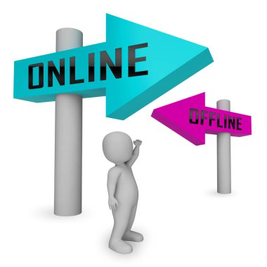Online vs çevrimdışı Işareti Internet sörf tasvir karşı baskı M