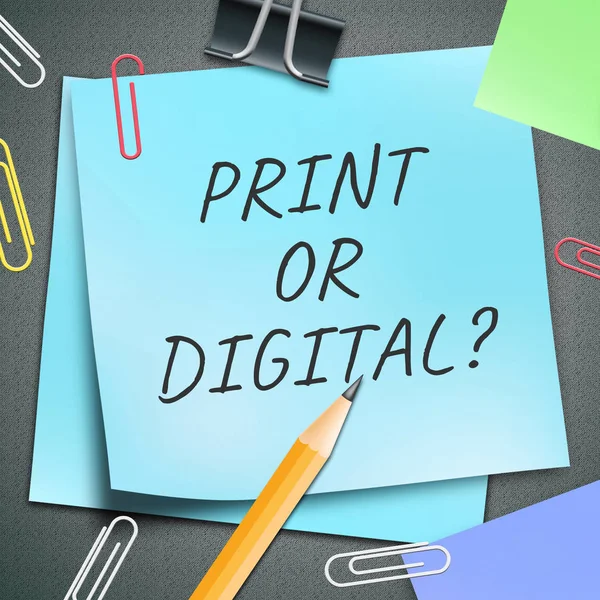 Print Vs Digital Note Showing Published Brochure Versus Digital — Stock Photo, Image