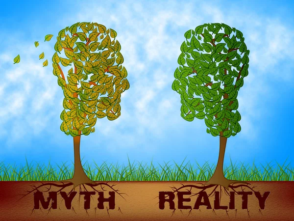 Myth Versus Reality Words Showing False Mythology Vs Real Life - — Stock Photo, Image