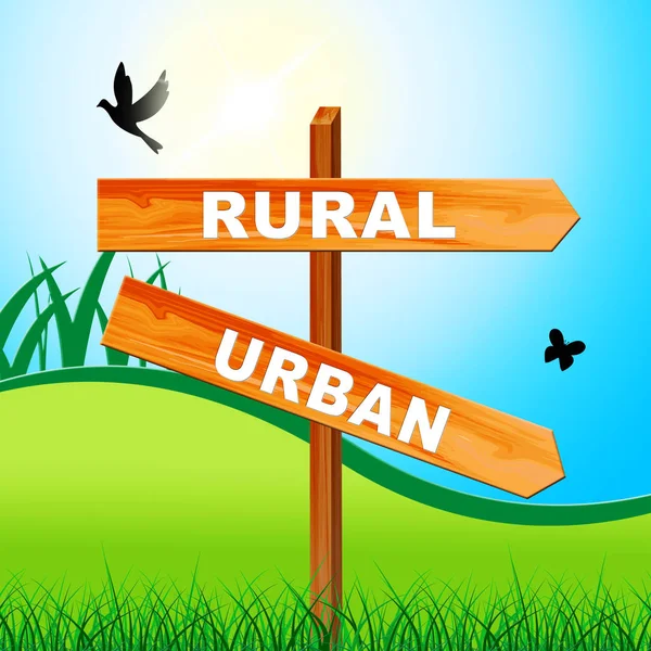 Wiejskich vs Urban Lifestyle znak porównuje Suburban i wiejskie domy — Zdjęcie stockowe