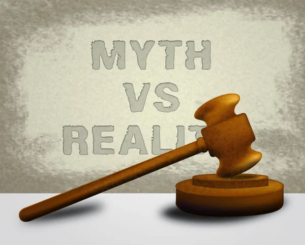 Mito Versus Realidade Gavel Mostrando Falso Mitologia Vs Vida Real  - — Fotografia de Stock