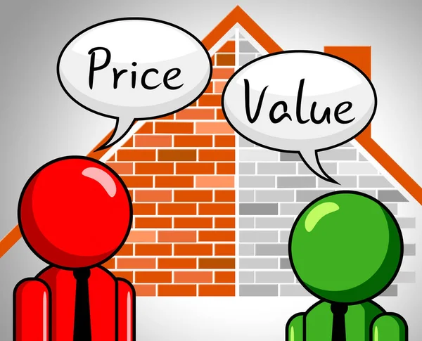 Preis gegen Wert Männer, die Kostenaufwand gegen finanziellen Wert vergleichen — Stockfoto