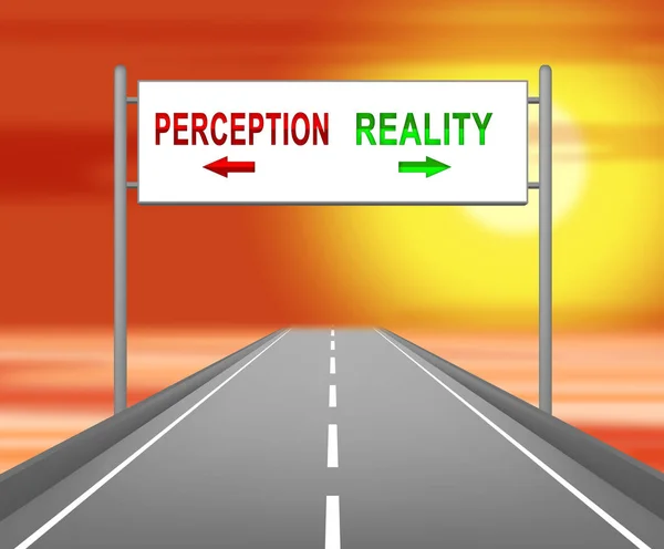 O sinal da realidade do Vs da percepção compara o pensamento ou a imaginação com — Fotografia de Stock