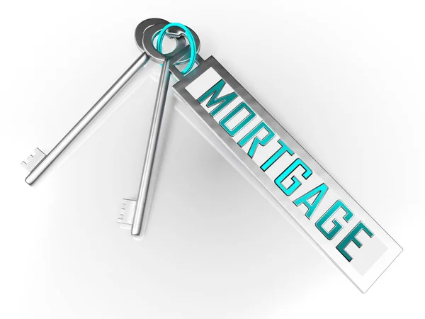 Morgage Or Mortgage Offer Key Depicting Credit For Buying Real E — Stock Photo, Image
