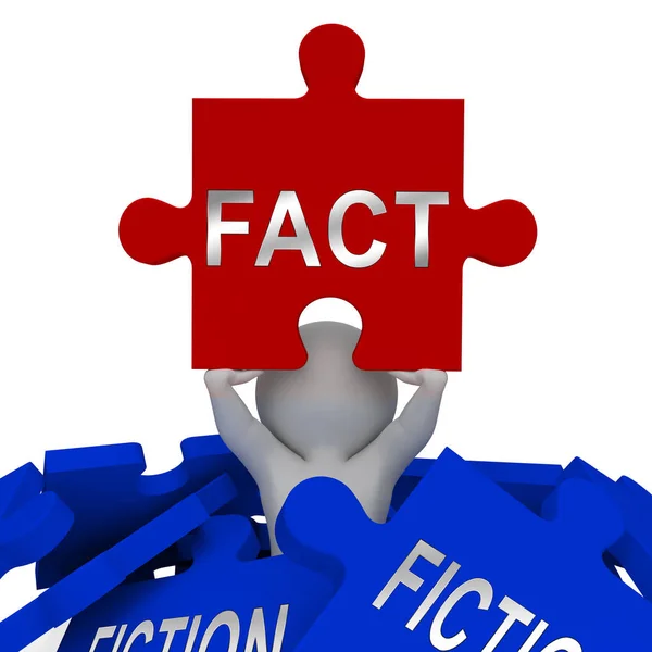 Fact Vs Fiction Jigsaw represents Authenticity versus Rumor And — стоковое фото