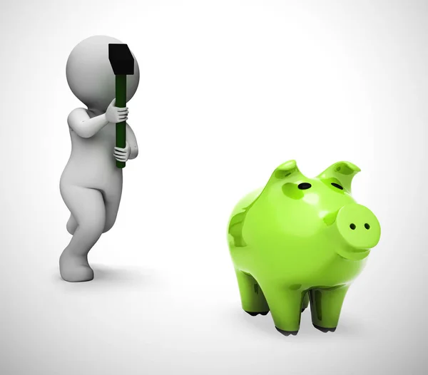 Bryta en spargris att få tillgång till besparingar eller Cash-3D illustratio — Stockfoto
