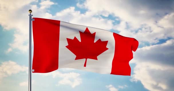 Bandera Canadiense Ondeando Viento Muestra Canada Símbolo Del Patriotismo Asta — Vídeo de stock