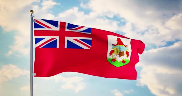 Bermuda Vlag Zwaaiende Wind Toont Bermudan Symbool Van Patriottisme Vlaggenmast — Stockvideo