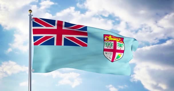 斐济国旗在风中飘扬 体现了斐济爱国主义的象征 带有全国爱国标志的旗杆 — 图库视频影像