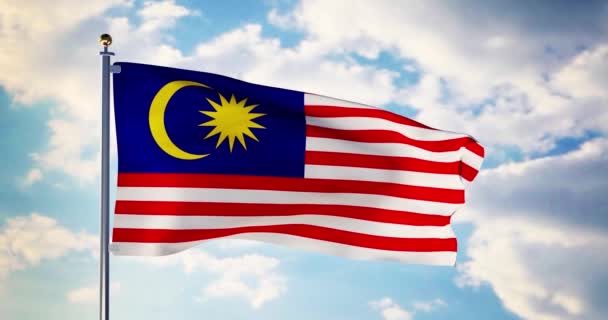 Malezyjska Flaga Macha Wiatr Pokazuje Malezji Symbolem Patriotyzmu Flagpole Narodowym — Wideo stockowe