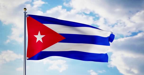 Cubaanse Vlag Zwaaiende Wind Toont Cuba Symbool Van Patriottisme Vlaggenmast — Stockvideo