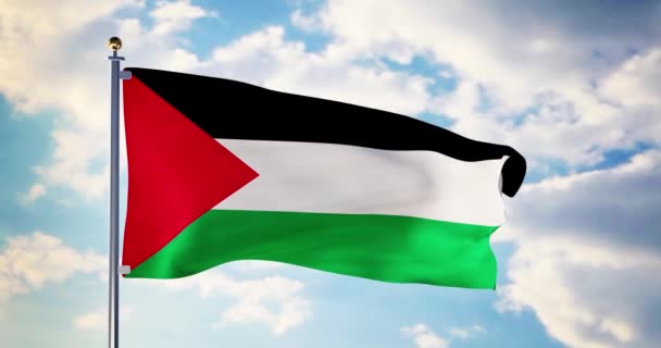 Παλαιστινιακή Σημαία Που Κουνώντας Τον Άνεμο Δείχνει Παλαιστινιακό Σύμβολο Του — Αρχείο Βίντεο