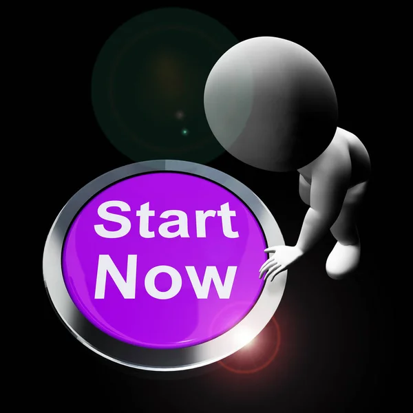 Кнопка Start now означает запуск и принятие мер - 3d illu — стоковое фото