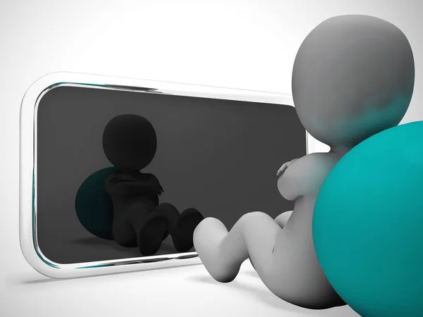 Watching a movie or video on a smartphone app - 3d illustration — Stock Photo, Image