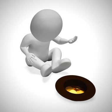 Dilenci evsizlik ve açlık nedeniyle para için yalvarıyor - 3d hasta