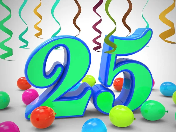 Twenty fifth birthday celebration balloons shows a happy event - — Stock Photo, Image