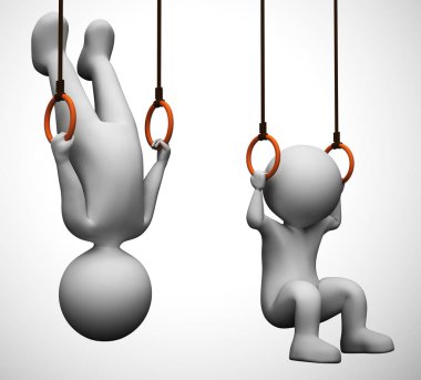 Aktif bir güçlü yaşam tarzı için spor salonunda Jimnastik halkaları - 3d