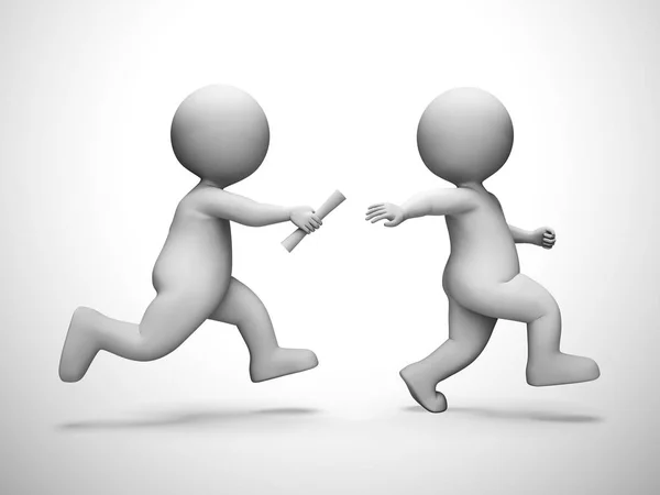 Relay race means collaboration synergy and partnership - 3d illu — Stock Photo, Image