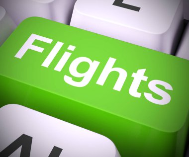 Uçuşlar düğmesi rezervasyon veya uçak rezervasyonu anlamına gelir - 3d illus