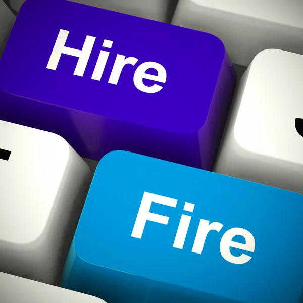 Contratar botón de incendio significa alistarse y contratar para el trabajo o hacer redu — Foto de Stock