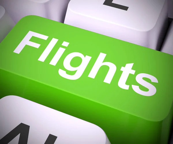 Botão de voos significa reservar ou reservar um avião - illus 3d — Fotografia de Stock