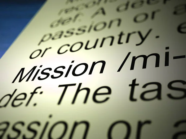 Определение миссии означает или работу над проектом или Quest - 3d illu — стоковое фото