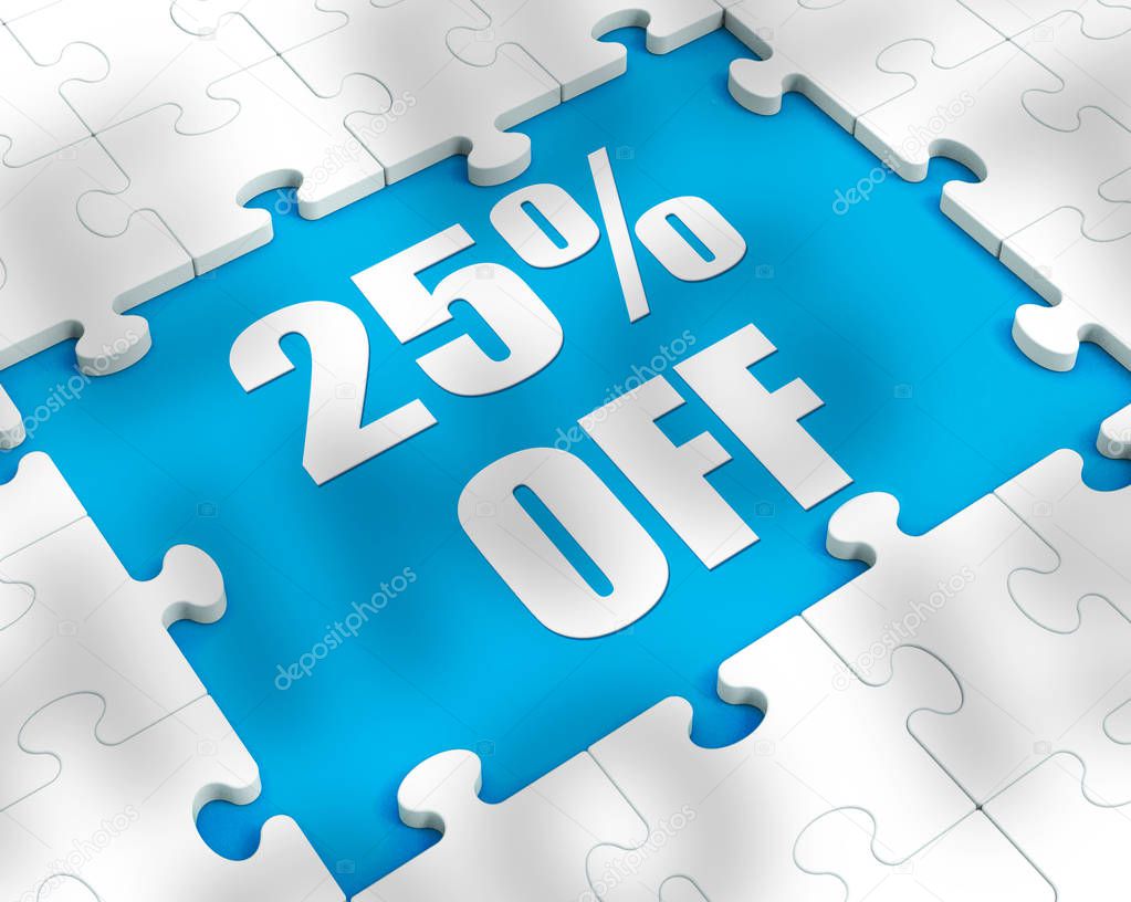 Twenty five percent off discount reduction showing 25% less pric
