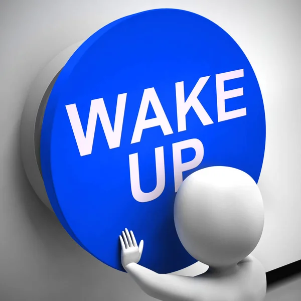 Wake up button means arise and get up - 3d illustration